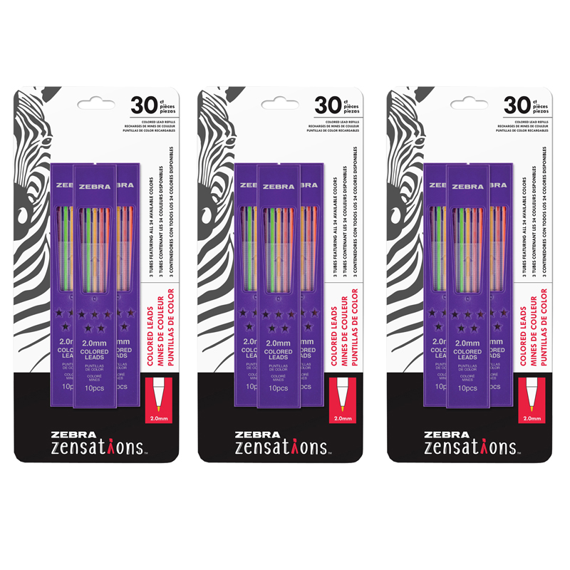 Zebra Pen ZEB87103-3 Zensations Assorted Color Lead Refills - Pack of 3 - 90 Count