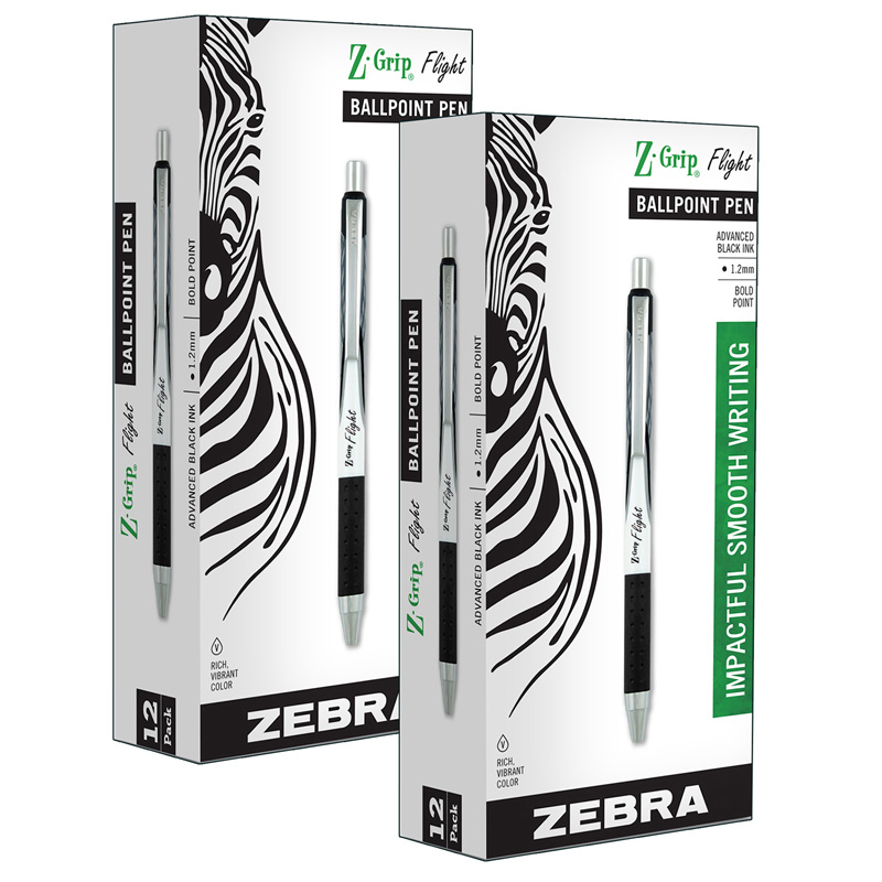 oration ZEB21910-2 Z-Grip Flight Pens for Grade 3 Plus, Black - Pack of 2