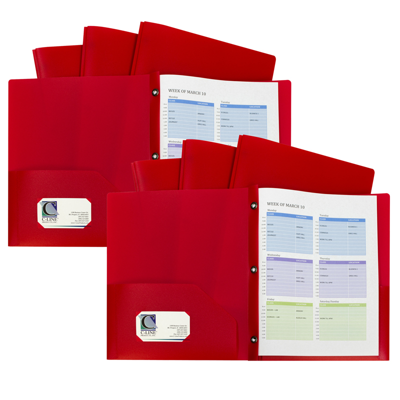 Two Poly Pocket Folders for Grade K-12, Red - Pack of 2