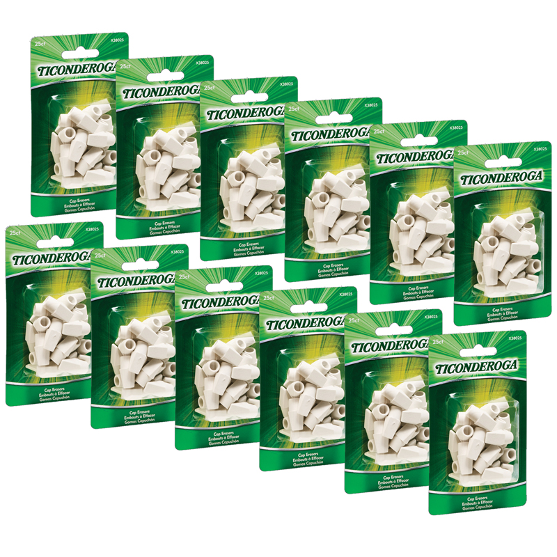 Picture of Dixon Ticonderoga DIX38025-12 Wedge Cap Erasers for Grade K-12&#44; White - Pack of 12 - 25 Count