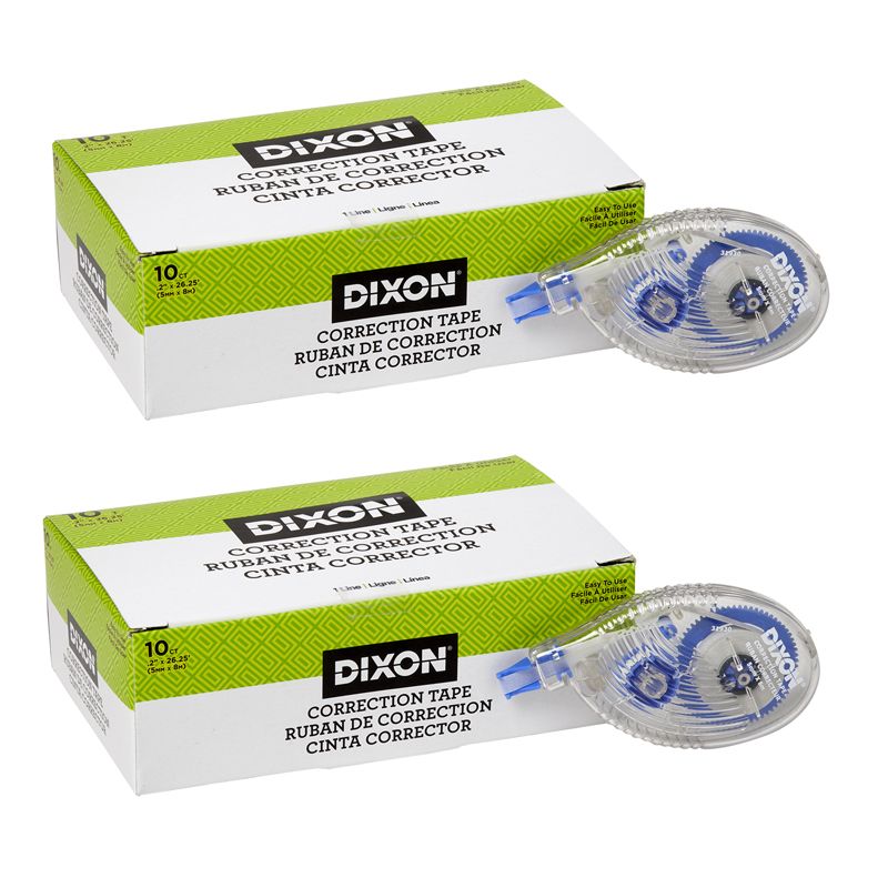 Dixon Ticonderoga  1 Line Correction Tape for Grade 4-12, White - Pack of 2 - 12 Count
