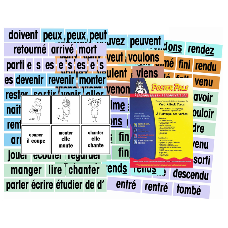 Picture of Poster Pals PSZP155F Verb Attack French Card Set for Grade 2-11&#44; Multi Color