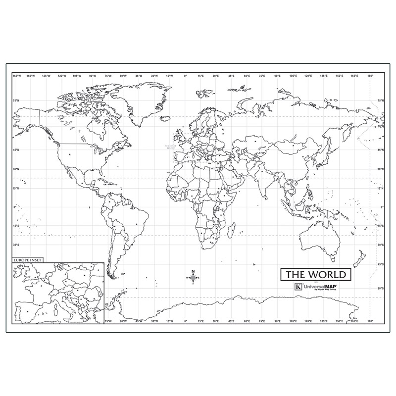 Picture of Kappa Map Group & Universal Maps UNIM1501727 Outline Wall Maps World Map&#44; Black & White