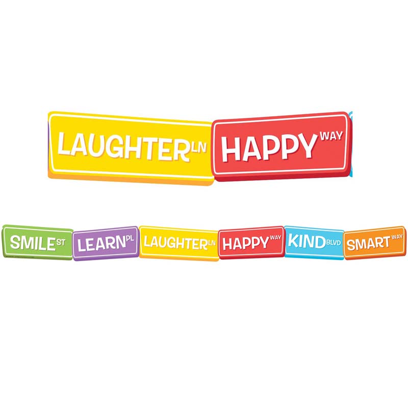 Picture of Eureka EU-846314 A Teachable Town Happy Street Signs Extra Wide Deco Trim&#44; Multi Color
