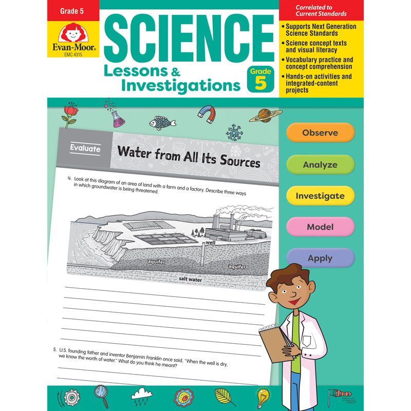 Picture of Evan-Moor EMC4315 Science Lessons & Investigations Book for Grade 5&#44; Black & White