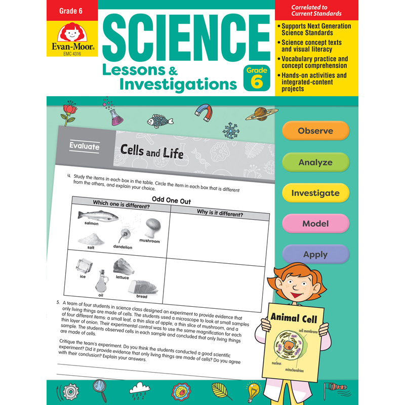 Picture of Evan-Moor EMC4316 Science Lessons & Investigations Book for Grade 6&#44; Black & White