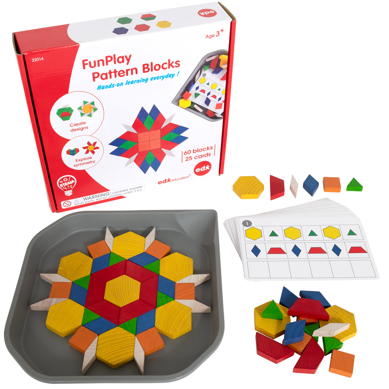 FunPlay Pattern Blocks Homeschool Kit for Kids, Multi Color - Set of 60