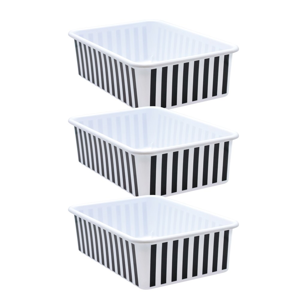 Picture of Teacher Created Resources TCR20418-3 Plastic Storage Bin&#44; Black & White Stripes - Large - Pack of 3