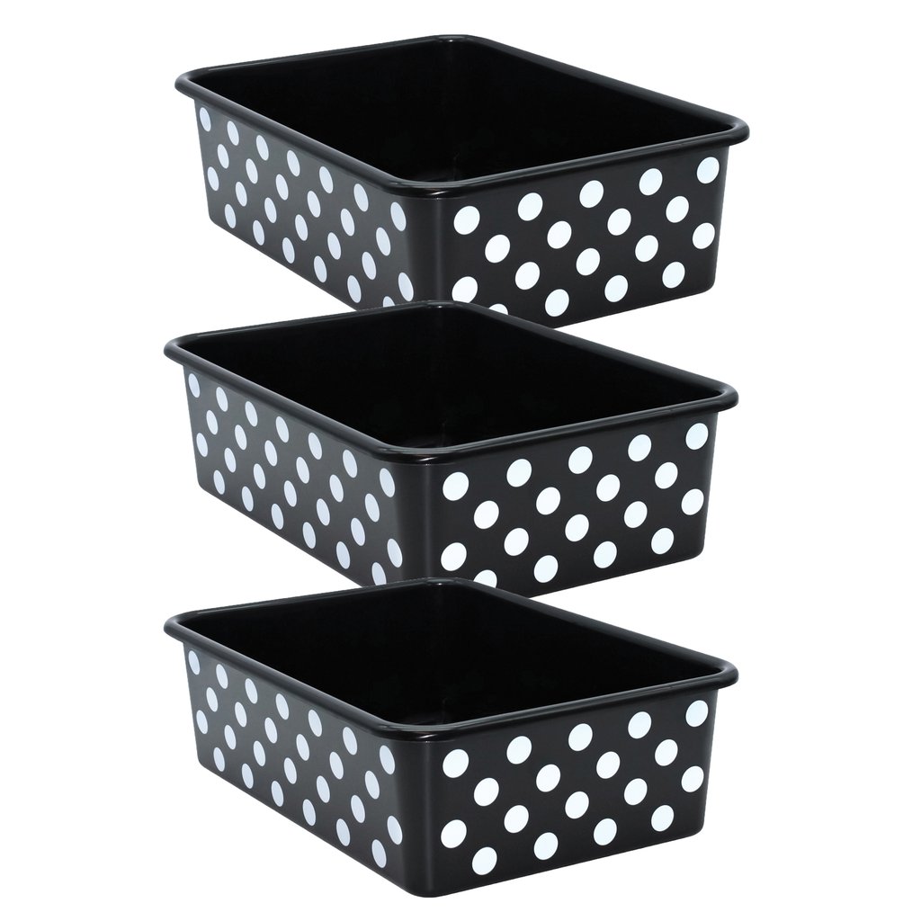 Picture of Teacher Created Resources TCR20420-3 Plastic Storage Bin, Black with White Polka Dots - Large - Pack of 3