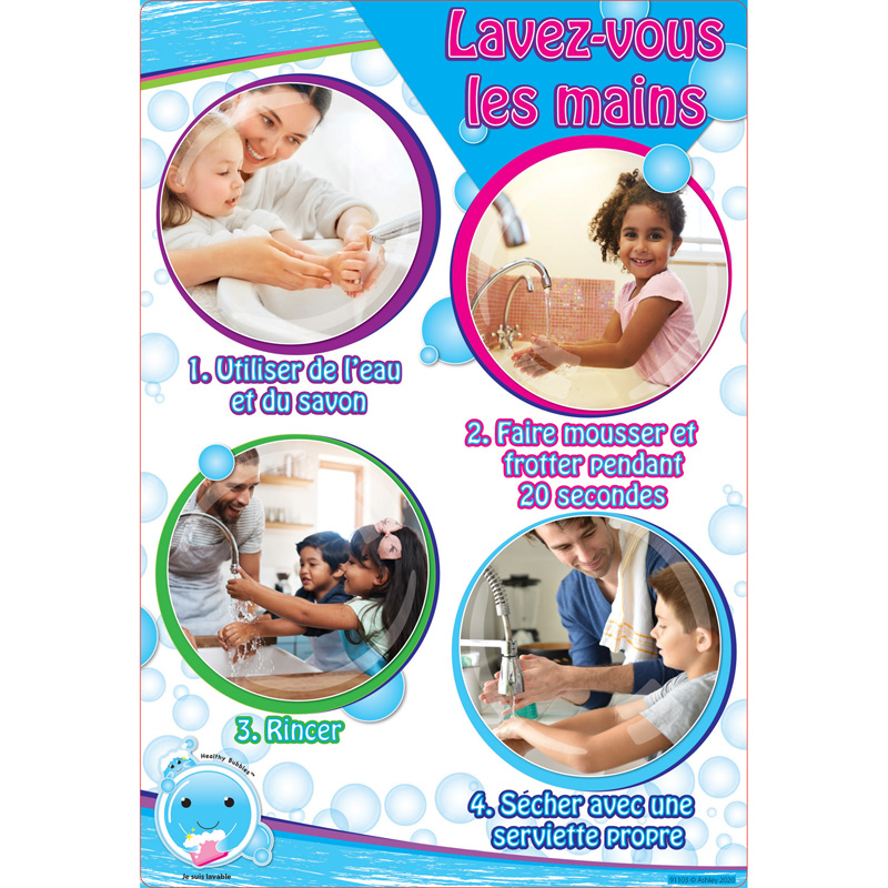Picture of Ashley Productions ASH91103 13 x 19 in. Smart Poly French Version Wash Your Hands Chart&#44; Multi Color