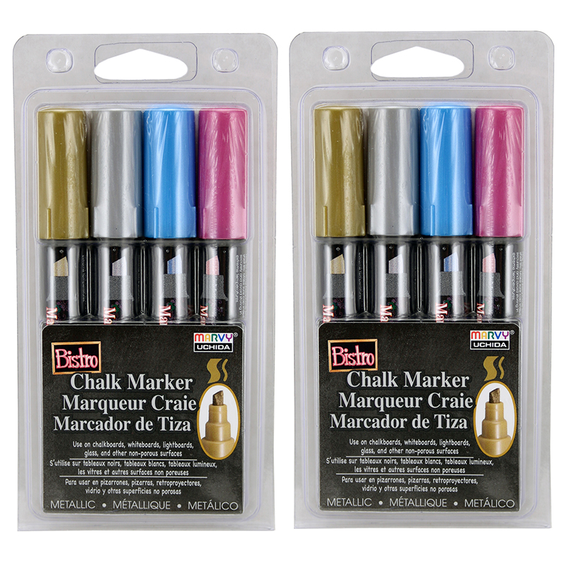 Bistro Chalk Markers, Chisel Tip, Metallic Colors, 4 Per Set, PK2