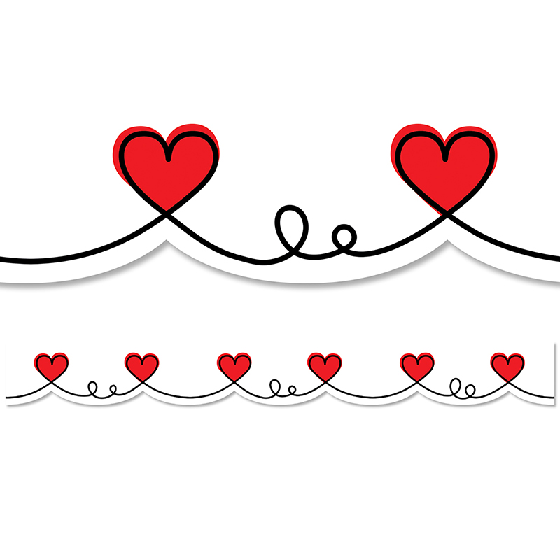 CTP10479-3 48 ft. Doodle Hearts EZ Border Trim, Multi Color - Pack of 3