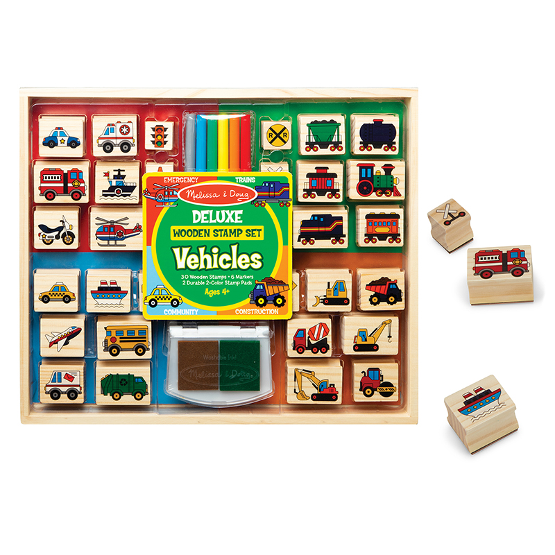 Picture of Melissa & Doug LCI31901 Deluxe Wooden Vehicles Stamp Set&#44; Multi Color