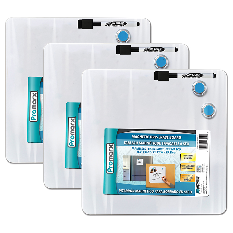 KITDE16WDSU0112-3 11.5 x 11.5 in. Promarx Magnetic Dry Erase Board with Dry-Erase Marker & Two Magnets - Pack of 3