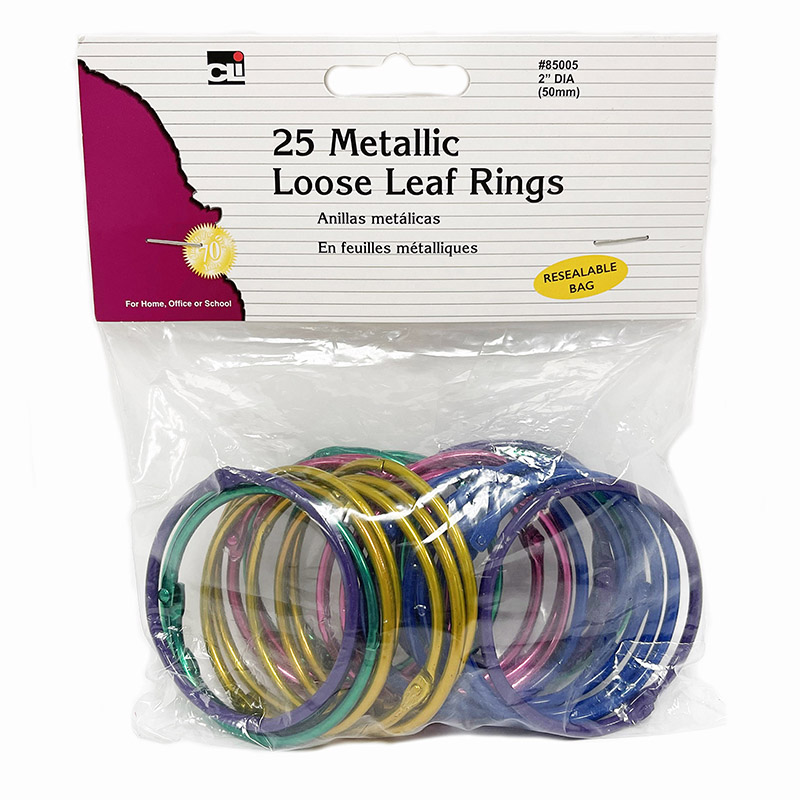 Picture of Charles Leonard CHL85005 2 in. Loose Leaf Rings&#44; Metallic Assorted Color - Pack of 25
