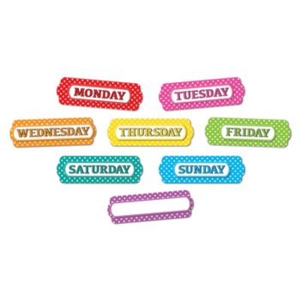 Picture of Ashley Productions ASH19023-3 Magnetic White Dots Days & Week Die-Cut Border&#44; Multi Color - Pack of 3
