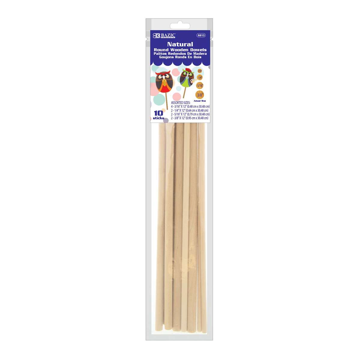 Picture of Bazic Products BAZ6813-12 Round Naturl Wood Dowel&#44; Assorted Color - Pack of 12