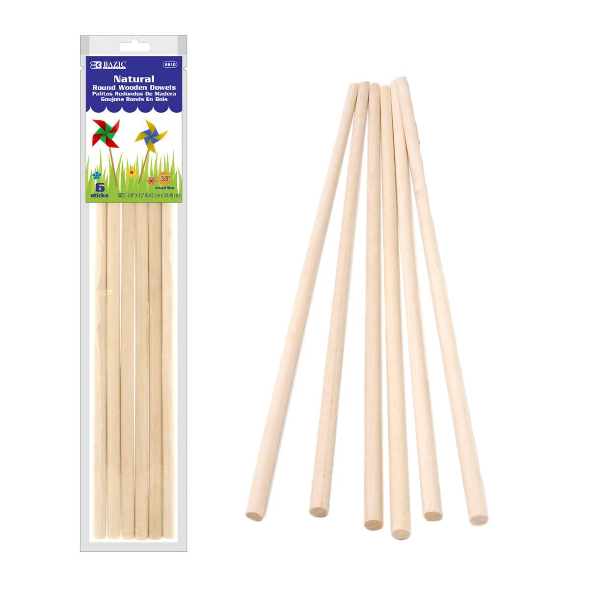 Picture of Bazic Products BAZ6810-12 Round Natural Wooden Dowel - Pack of 12
