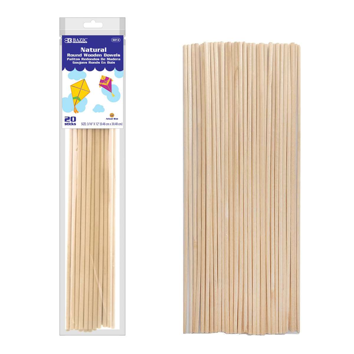 Picture of Bazic Products BAZ6812-12 Round Natural Wooden Dowel - Pack of 12