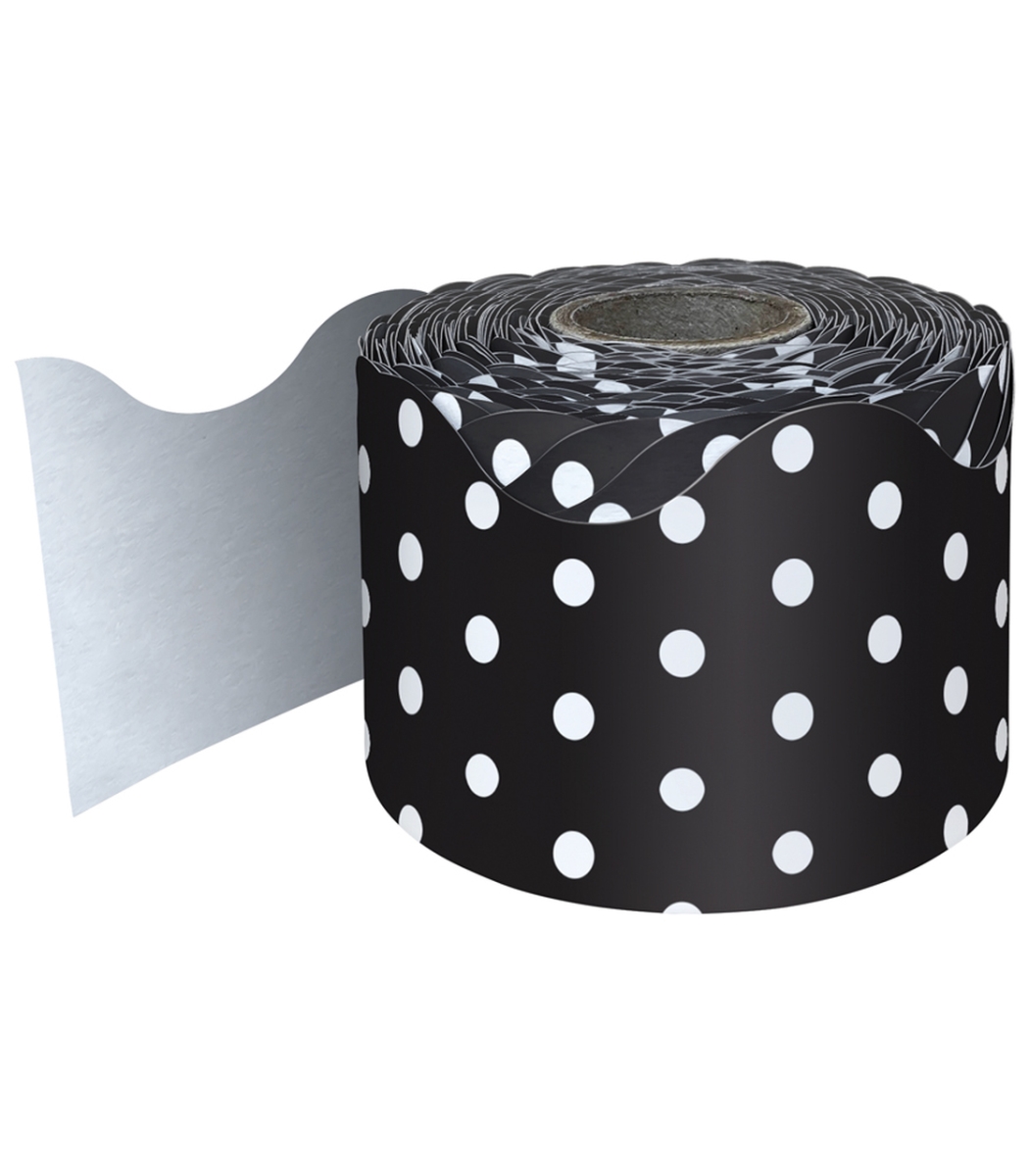 Picture of Carson Dellosa Education CD-108474-3 Rolled Scalloped Borders, Black with White Polka Dots - 3 Roll