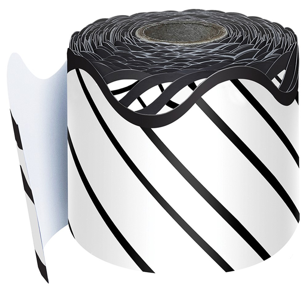 Picture of Carson Dellosa Education CD-108484-3 Kind Vibes Rolled Scalloped Border&#44; Black & White Stripes - 3 Roll