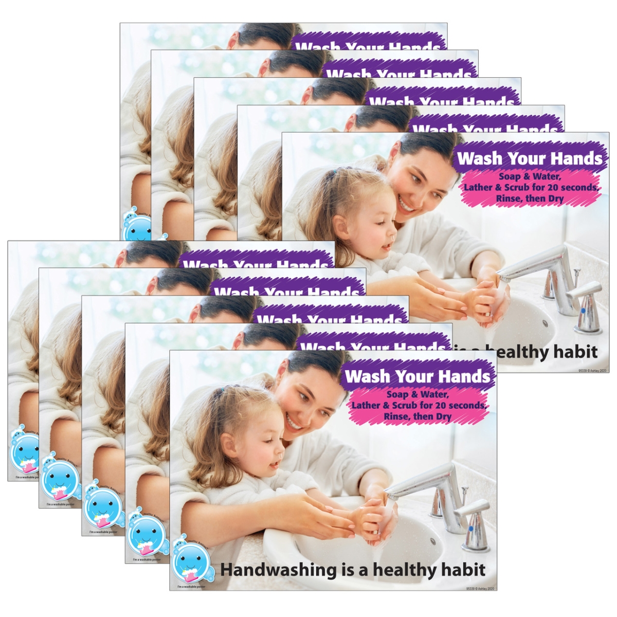 Picture of Ashley Productions ASH97039 Wash Hands Smart Poly Poster Mat - Pack of 10