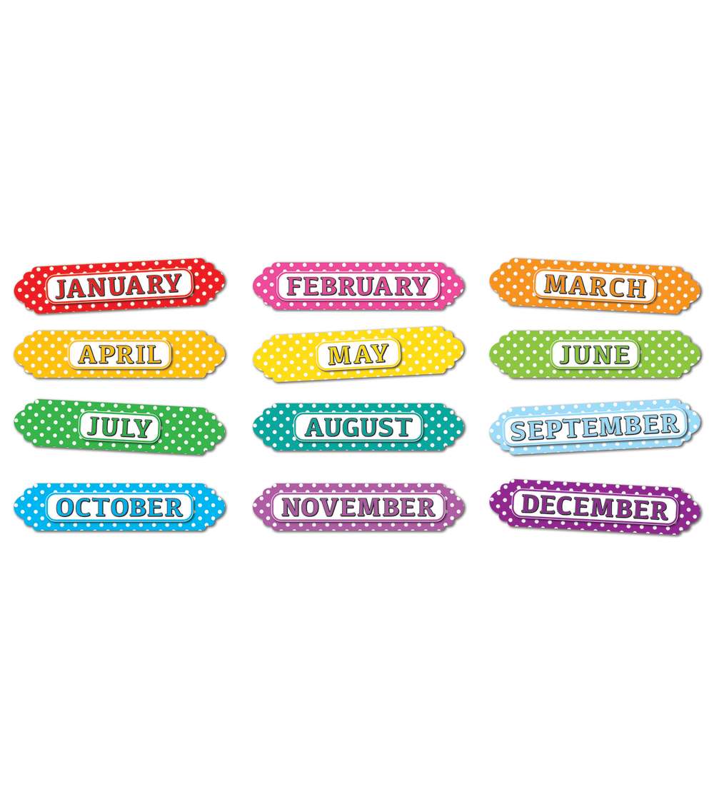 Picture of Ashley Productions ASH19024 Magnetic Months & Year White Dots Die-Cut Border