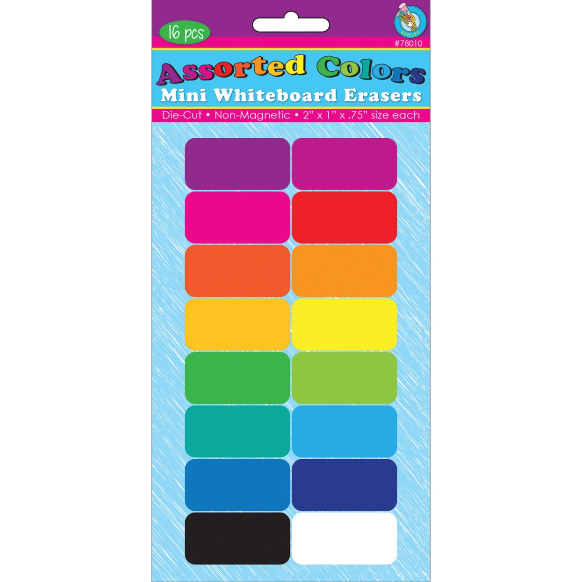 Picture of Ashley Productions ASH78010 Mini Whiteboard Erasers&#44; Assorted Color - Pack of 16