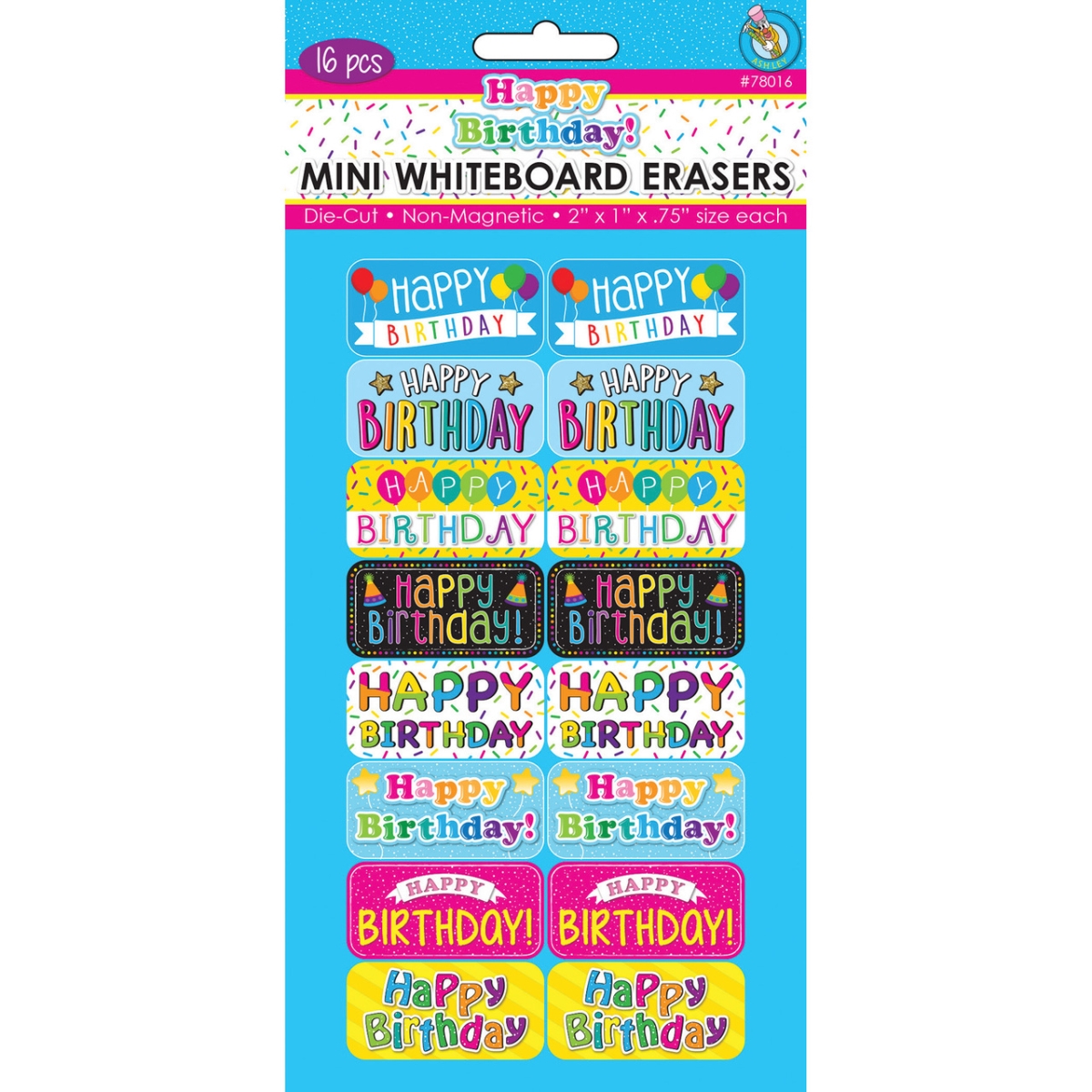 Picture of Ashley Productions ASH78016 Happy Birthday Mini Whiteboard Erasers - Pack of 16