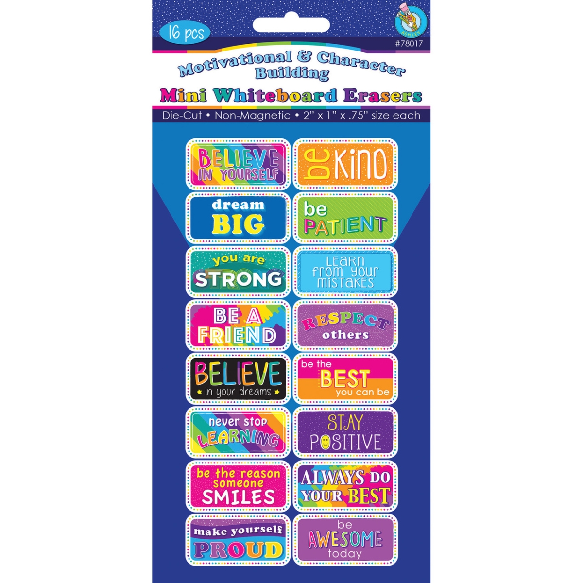 Picture of Ashley Productions ASH78017 Motivational Mini Whiteboard Erasers - Pack of 16