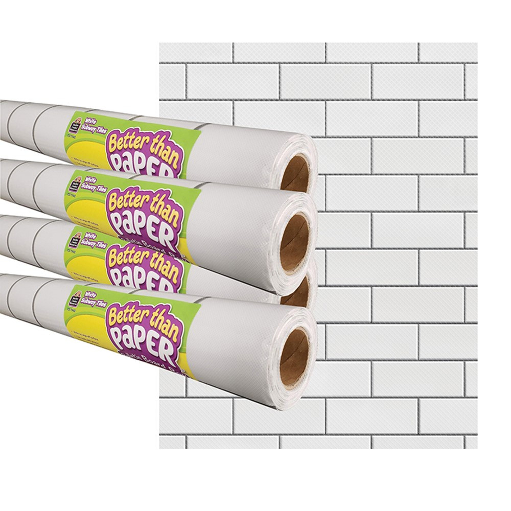 Subway Tile Better Than Paper Bulletin Board Roll, White - Pack of 4 -  Teacher Created Resources, TE726601