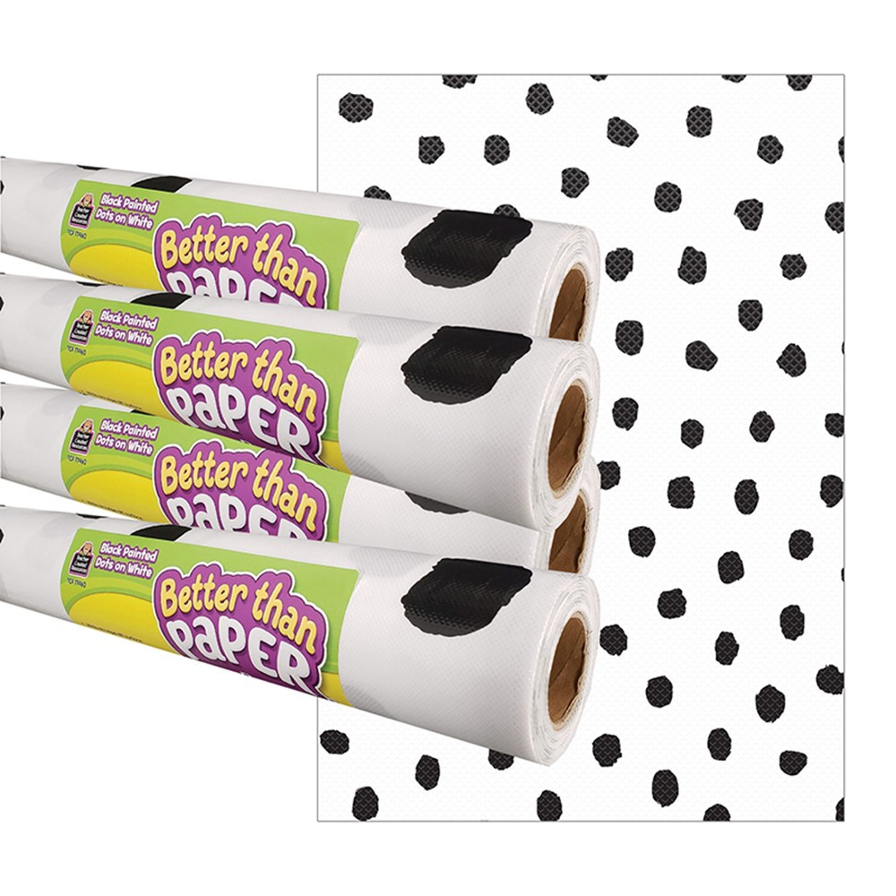 Better Than Paper Bulletin Board Roll, Black Painted Dots on White - Pack of 4 -  Teacher Created Resources, TE713917