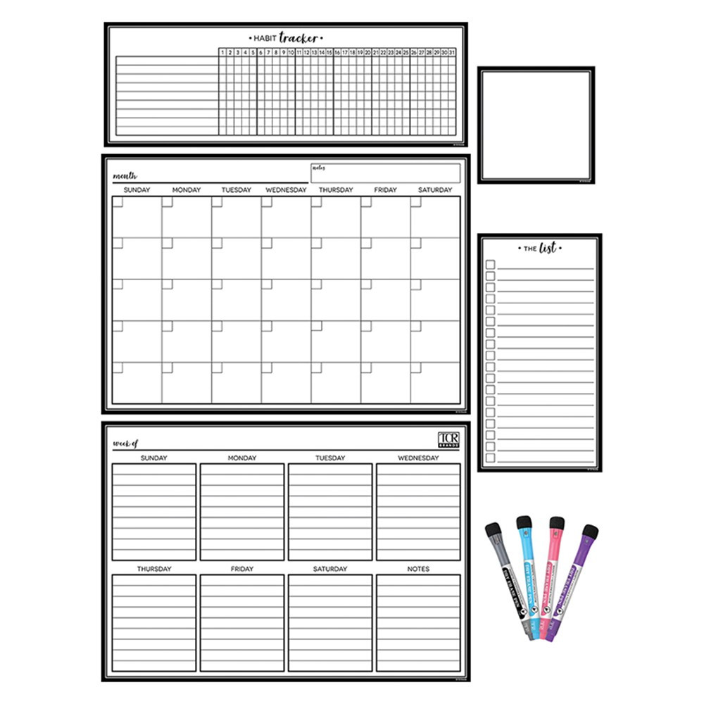 Picture of Teacher Created Resources TCR77407 Dry-Erase Magnetic Calendar Set&#44; Black & White