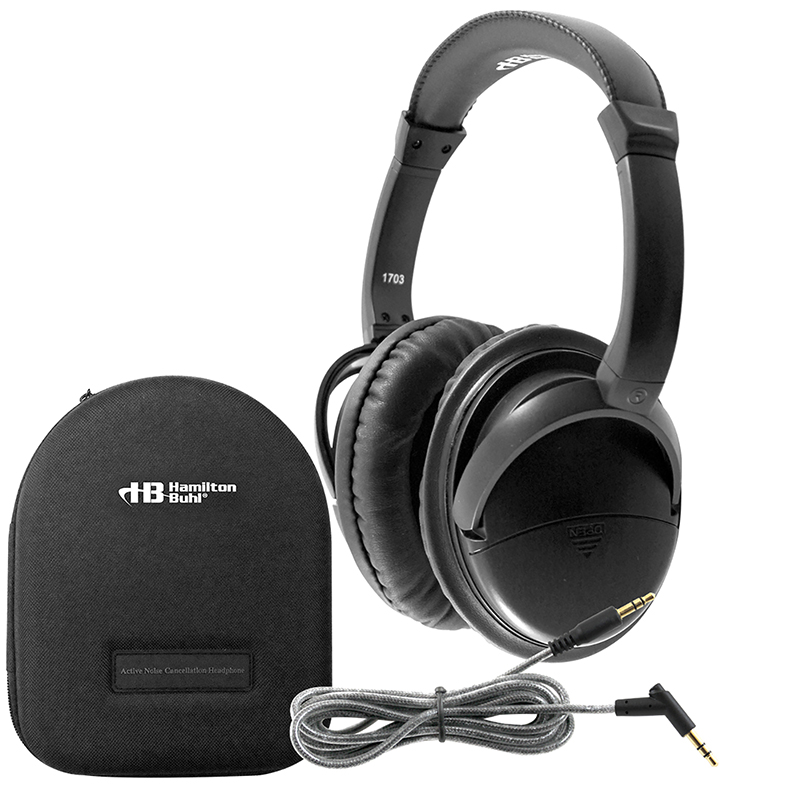 Picture of Hamilton Electronics HECNCHBC1 Deluxe Active Noise-Cancelling Headphones with Case, Black