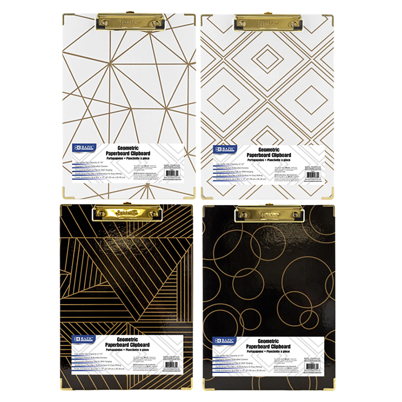 Picture of Bazic Products BAZ1830-6 12.9 x 9 in. Paperboard Clipboard with Gold Low Profile Clip&#44; Assorted Geometric Design