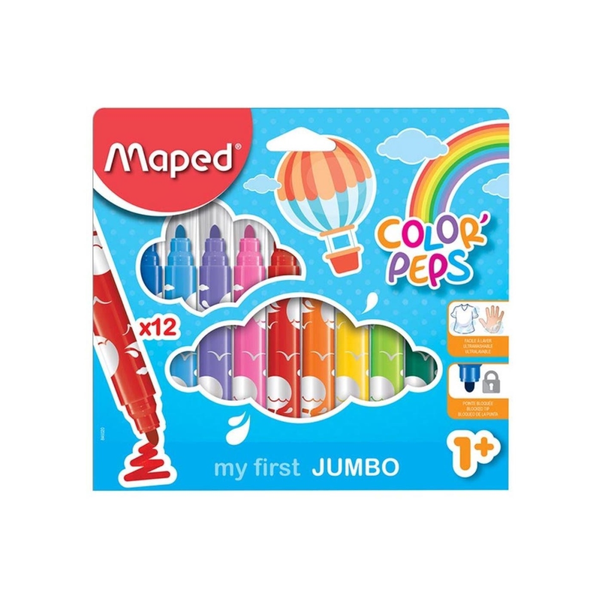 Picture of Maped MAP846020ZC Tip Safety Peps Maxi Ultra Washable Felt Markers&#44; Assorted Color - Large - Pack of 12