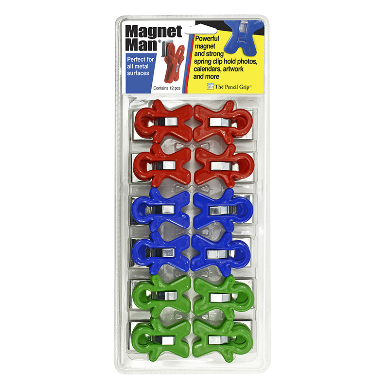 TPG13212P Magnet Man Magnetic Clip - Clamshell, Assorted Color - 12 Count