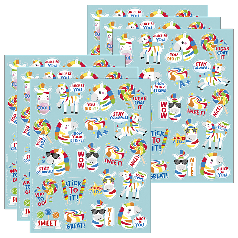 Picture of Eureka EU-650335-6 Zebras Fruit Punch Stickers&#44; Pack of 6