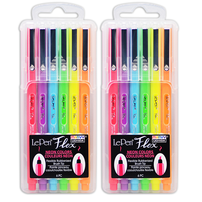UCH48006F-2 Lepen Flex Neon 6 Colors Pens, Pack of 2