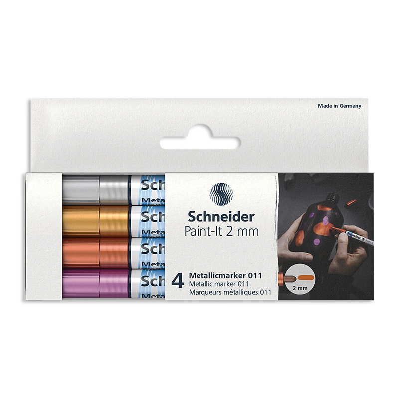 Paint-It 011 Metallic Markers, 2 mm Tip, Wallet, 4 Assorted Ink Colors Set 1