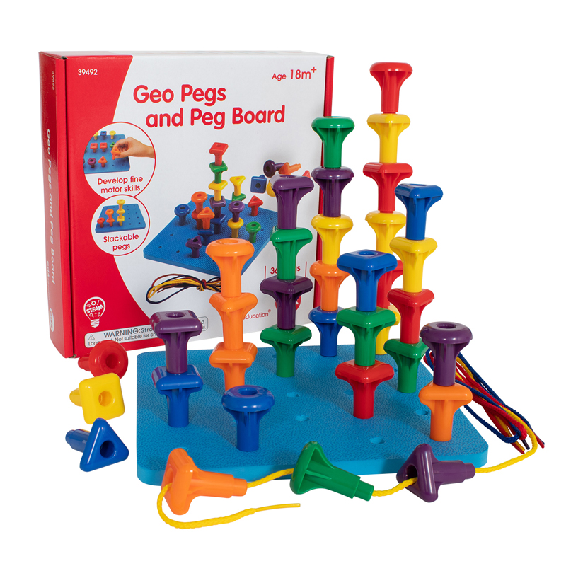 CTU39492 Edxeducation Stacking Shape Pegs & Pegboard Set, Multi Color