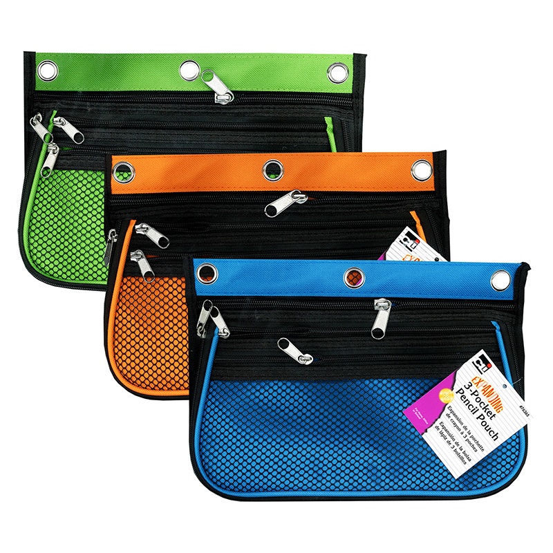 10 x 7 in. Pencil Pouch Set, Assorted Color - 3 Piece