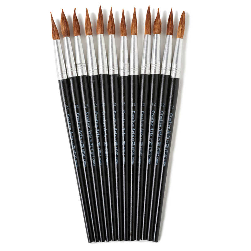 Charles Leonard  1.06 in. Water Color Paint Brushes with Round Pointed Tip No. 12, Black - Pack of 6