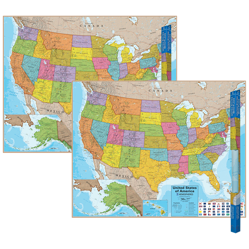Picture of Waypoint Geographic RWPHM02-2 38 x 48 in. Hemispheres USA Laminated Wall Map, Multi Color - Case of 2