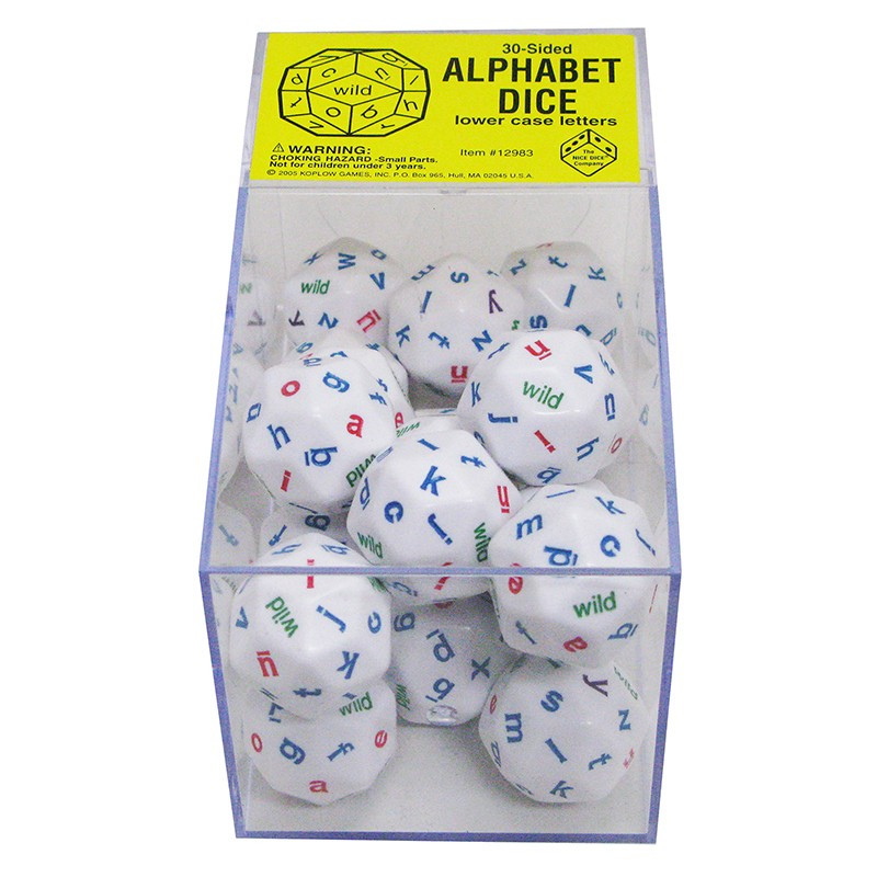 30-Sided Alphabet Dice Game for Lower Case Letters - Pack of 20