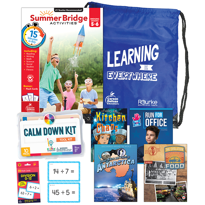 Picture of Carson Dellosa Education CD-745387 Summer Bridge Essentials Backpack & Calm Down Kit Book Set - Grade 5-6