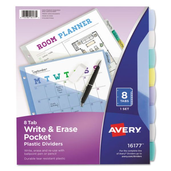 AVE16177-3 11.13 x 9.25 in. 8 Tab Dividers with Pockets, Assorted Color - Pack of 3