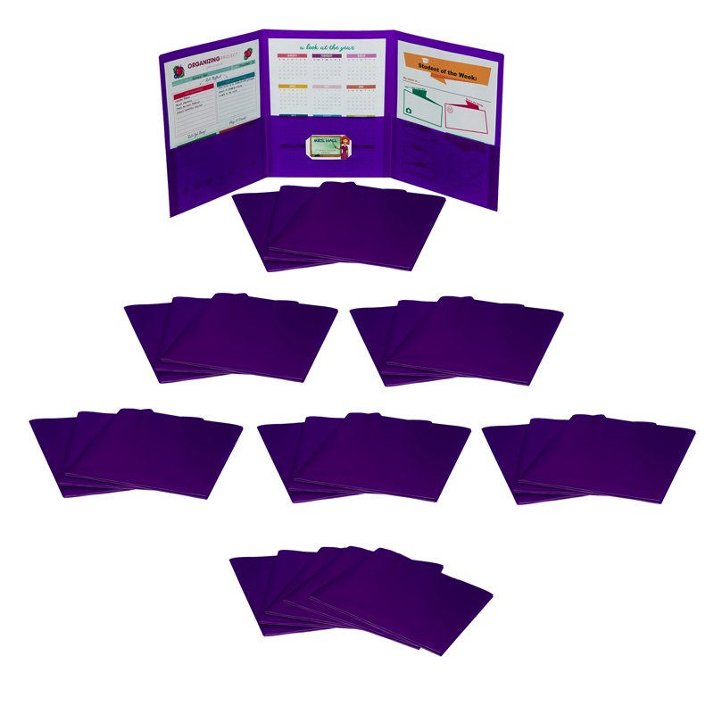 C-Line Products CLI33949-24 Heavyweight Poly Tri-Fold Portfolio, Purple - Pack of 24