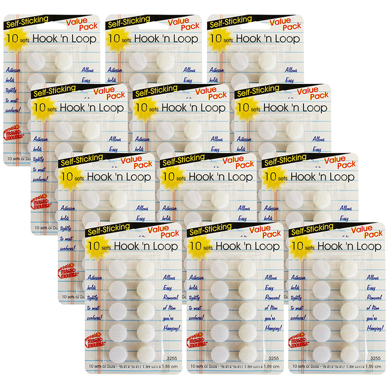 MIL3255WH-12 0.625 in. Magic Mounts Self-Sticking Hook-N-Loop Dots, White - Pack of 12