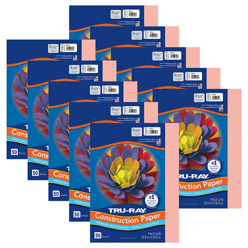 Dixon Ticonderoga PAC103010-10 9 x 12 in. Tru-Ray Salmon Construction Paper - 50 Sheets - Pack of 10